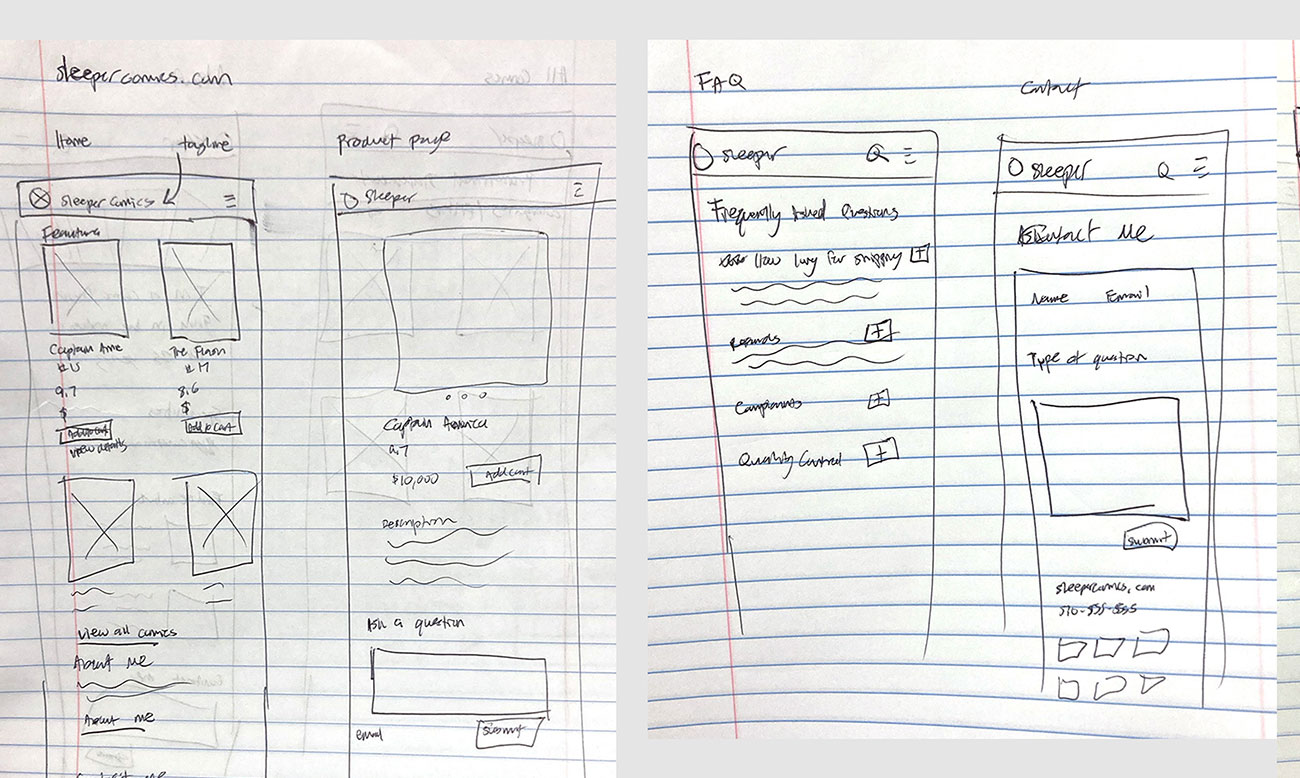 Hand drawn wireframes
